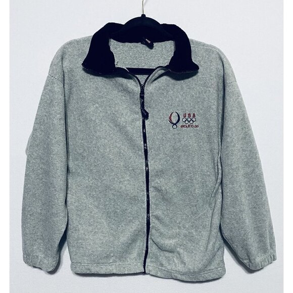 USA Beijing 2008 Olympics Embroidered Fleece Zip Up Jacket Gray Adult Medium - Picture 1 of 4